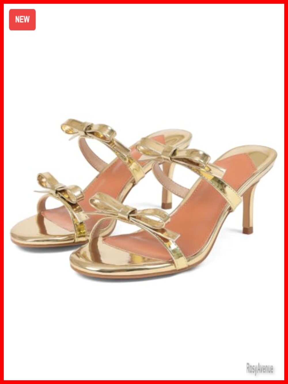 Faux Leather Bow Kitten Heel Sandals 2.9 Inch Strappy Open Toe Slip On Women's